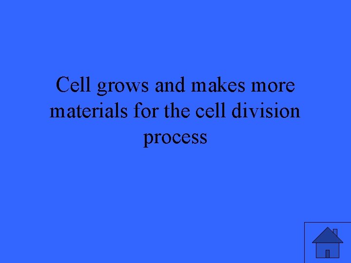 Cell grows and makes more materials for the cell division process 