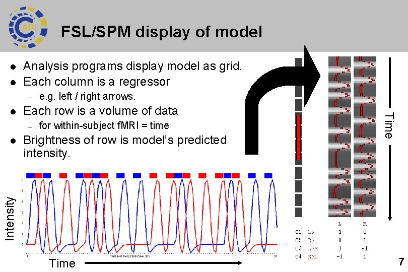 FSL/SPM display of model l l Analysis programs display model as grid. Each column