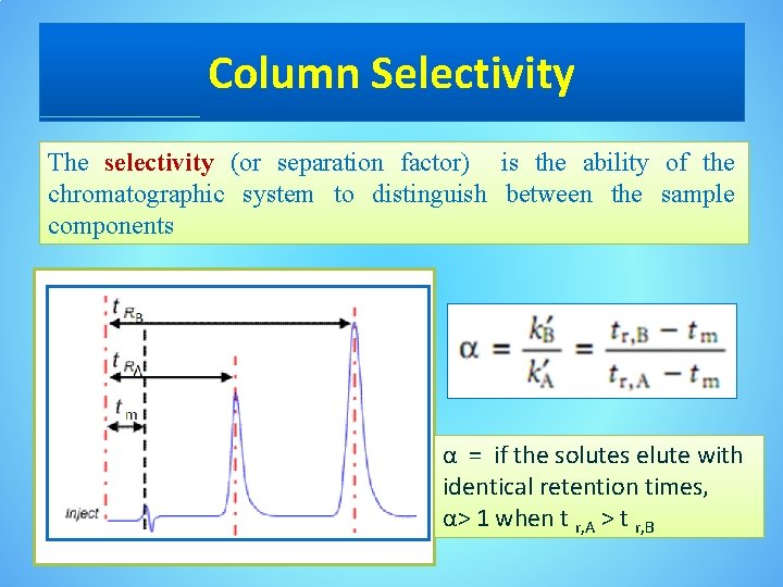 Column Selectivity The selectivity (or separation factor) is the ability of the chromatographic system