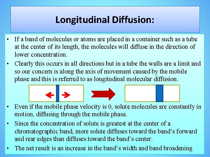 Longitudinal Diffusion: • If a band of molecules or atoms are placed in a