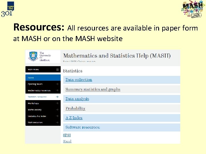 Resources: All resources are available in paper form at MASH or on the MASH