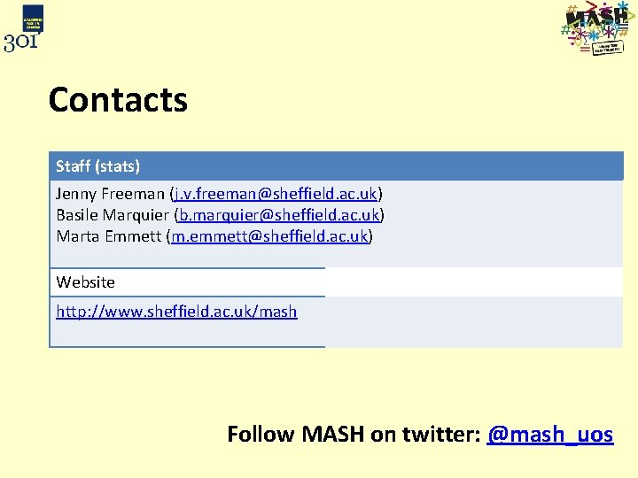 Contacts Staff (stats) Jenny Freeman (j. v. freeman@sheffield. ac. uk) Basile Marquier (b. marquier@sheffield.