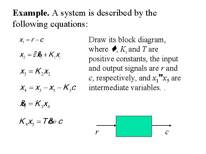 Example. A system is described by the following equations: Draw its block diagram, where