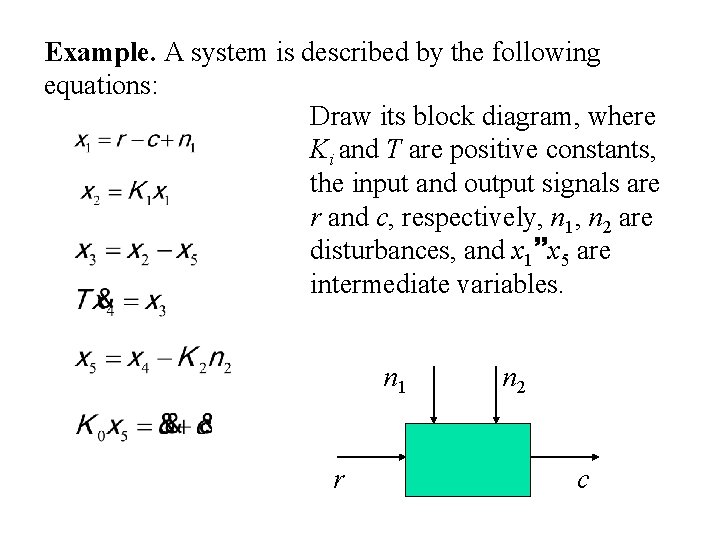 Example. A system is described by the following equations: Draw its block diagram, where