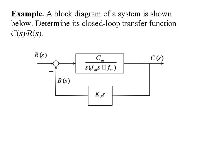 Example. A block diagram of a system is shown below. Determine its closed-loop transfer