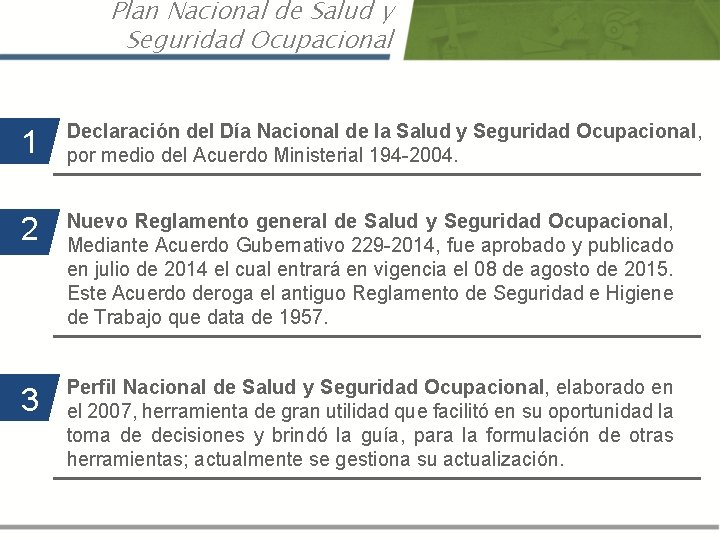 Plan Nacional de Salud y Seguridad Ocupacional 1 Declaración del Día Nacional de la