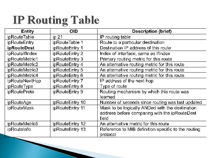 IP Routing Table IP Routing Table