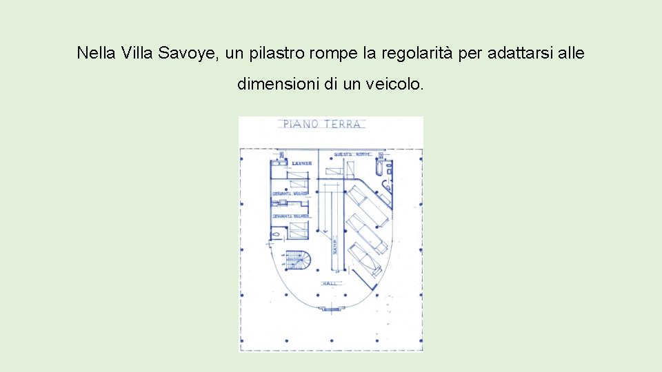 Nella Villa Savoye, un pilastro rompe la regolarità per adattarsi alle dimensioni di un