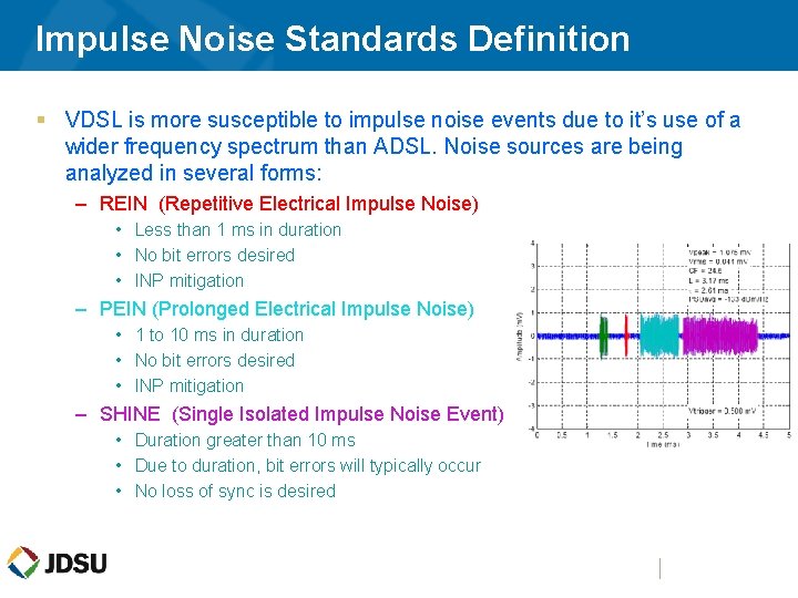 Impulse Noise Standards Definition § VDSL is more susceptible to impulse noise events due