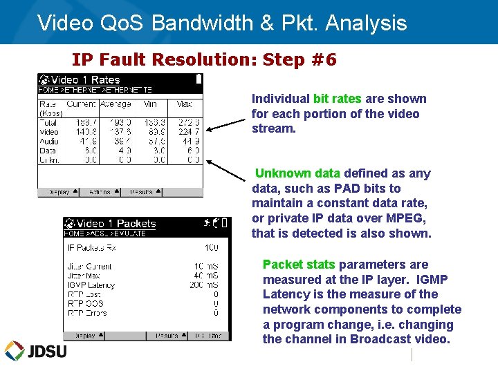 Video Qo. S Bandwidth & Pkt. Analysis IP Fault Resolution: Step #6 Individual bit