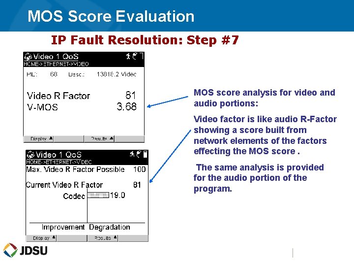 MOS Score Evaluation IP Fault Resolution: Step #7 MOS score analysis for video and