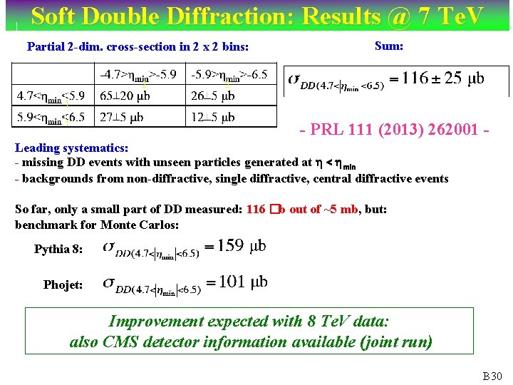 Soft Double Diffraction: Results @ 7 Te. V Partial 2 -dim. cross-section in 2