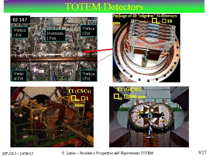 TOTEM Detectors Package of 10 “edgeless” Si-detectors RP 147 Vertica l Pot Vertic al