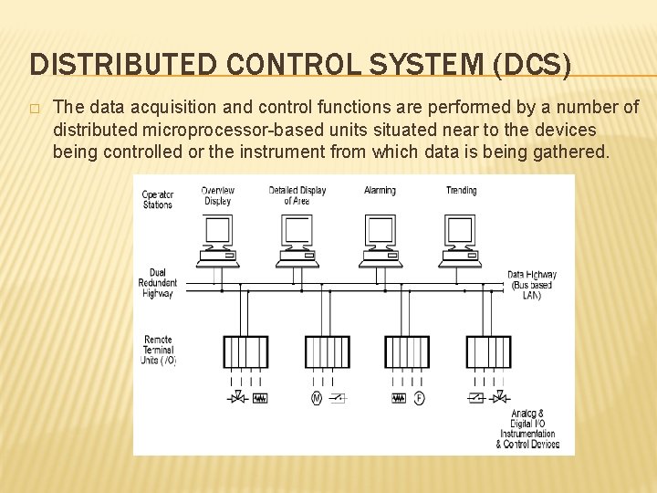 DISTRIBUTED CONTROL SYSTEM (DCS) � The data acquisition and control functions are performed by