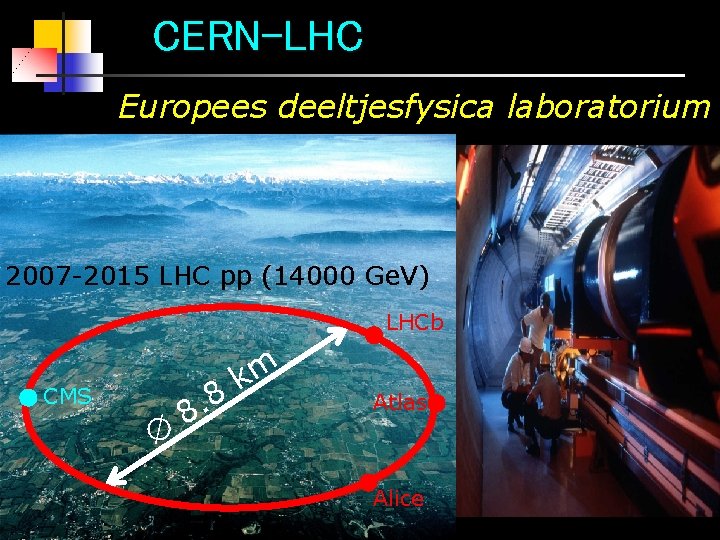 CERN-LHC Europees deeltjesfysica laboratorium 2007 -2015 LHC pp (14000 Ge. V) LHCb CMS 8.