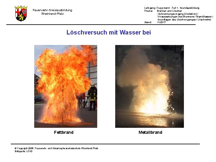 Feuerwehr-Kreisausbildung Rheinland-Pfalz Lehrgang: Truppmann -Teil 1 - Grundausbildung Thema: Brennen und Löschen -Verbrennungsvorgang (Oxidation)