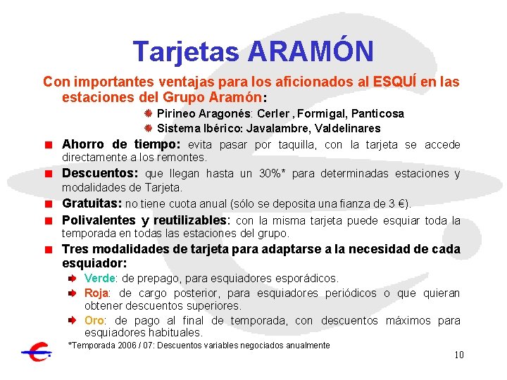 Tarjetas ARAMÓN Con importantes ventajas para los aficionados al ESQUÍ en las estaciones del