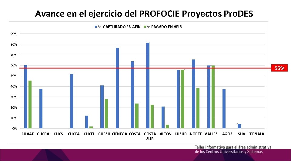 Avance en el ejercicio del PROFOCIE Proyectos Pro. DES % CAPTURADO EN AFIN %