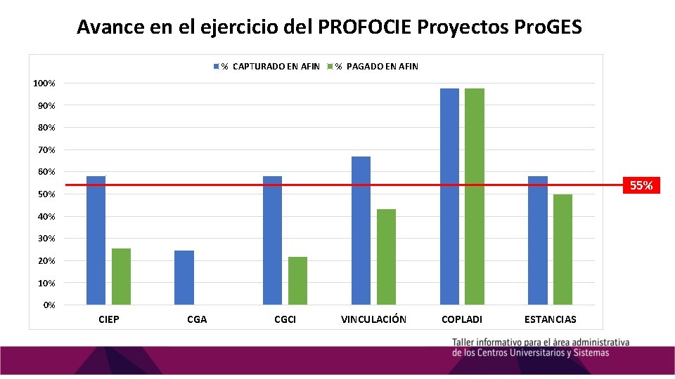 Avance en el ejercicio del PROFOCIE Proyectos Pro. GES % CAPTURADO EN AFIN %