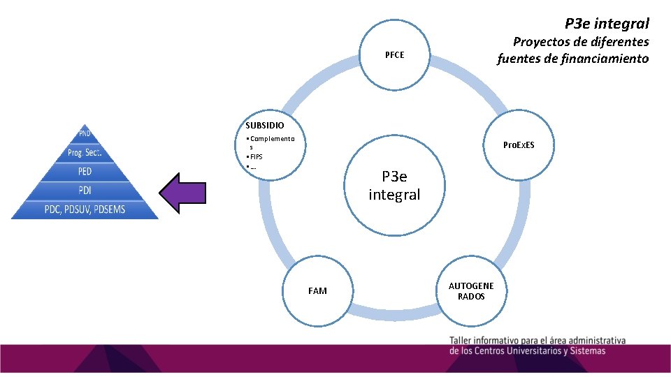 P 3 e integral Proyectos de diferentes fuentes de financiamiento PFCE SUBSIDIO • Complemento