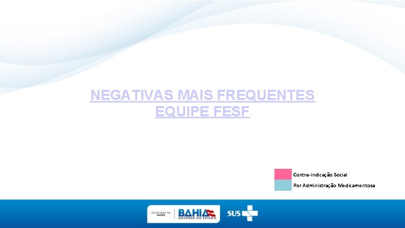 NEGATIVAS MAIS FREQUENTES EQUIPE FESF Contra-indicação Social Por Administração Medicamentosa 