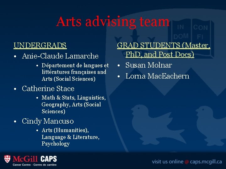 Arts advising team UNDERGRADS • Anie-Claude Lamarche • Département de langues et littératures françaises