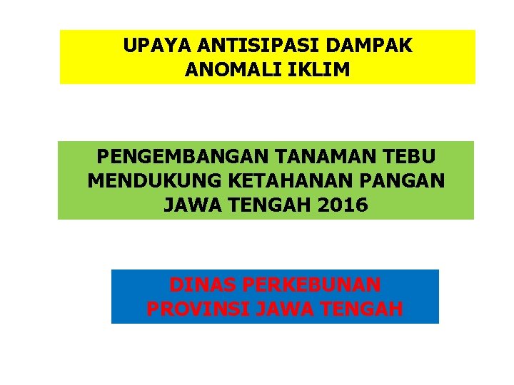 UPAYA ANTISIPASI DAMPAK ANOMALI IKLIM PENGEMBANGAN TANAMAN TEBU MENDUKUNG KETAHANAN PANGAN JAWA TENGAH 2016