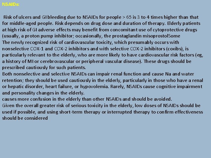 NSAIDs: Risk of ulcers and GI bleeding due to NSAIDs for people > 65