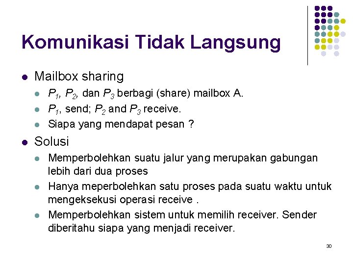 Komunikasi Tidak Langsung l Mailbox sharing l l P 1, P 2, dan P
