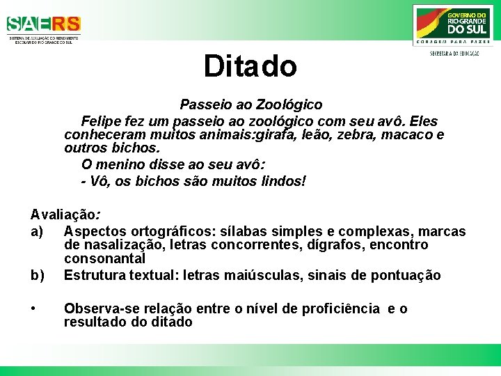 Ditado Passeio ao Zoológico Felipe fez um passeio ao zoológico com seu avô. Eles