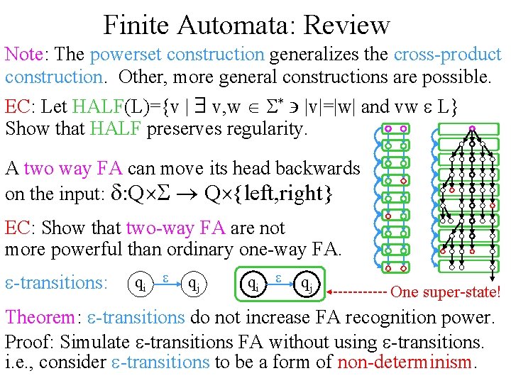 Finite Automata: Review Note: The powerset construction generalizes the cross-product construction. Other, more general
