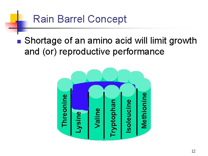Rain Barrel Concept Methionine Isoleucine Tryptophan Valine Lysine Shortage of an amino acid will