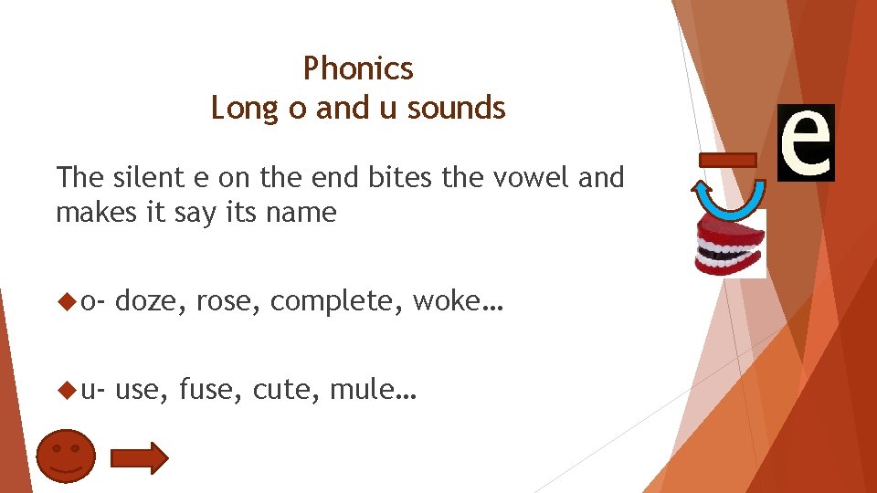 Phonics Long o and u sounds The silent e on the end bites the