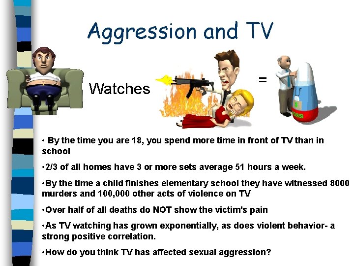 Aggression and TV Watches = • By the time you are 18, you spend