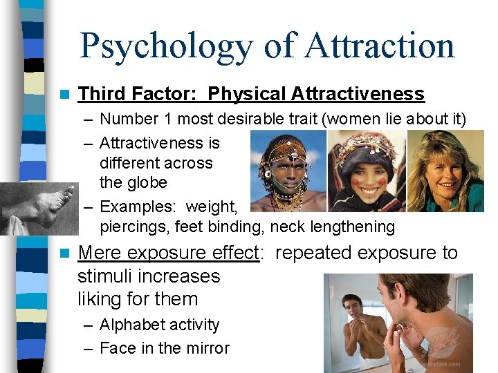 Psychology of Attraction n Third Factor: Physical Attractiveness – Number 1 most desirable trait