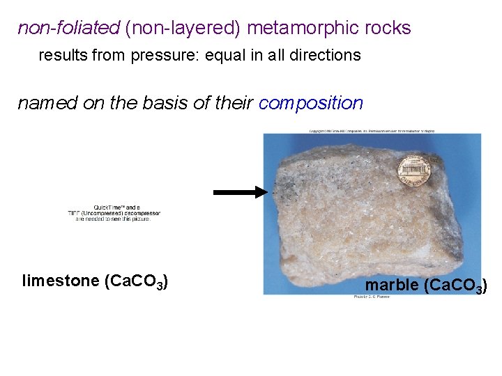 non-foliated (non-layered) metamorphic rocks results from pressure: equal in all directions named on the