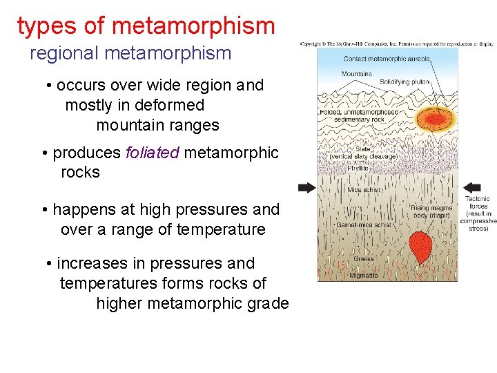 types of metamorphism regional metamorphism • occurs over wide region and mostly in deformed