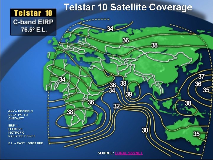 Telstar 10 Satellite Coverage Protocols • A db. W = DECIBELS RELATIVE TO ONE