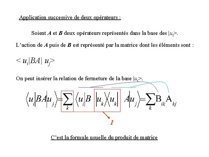 Application successive de deux opérateurs : Soient A et B deux opérateurs représentés dans