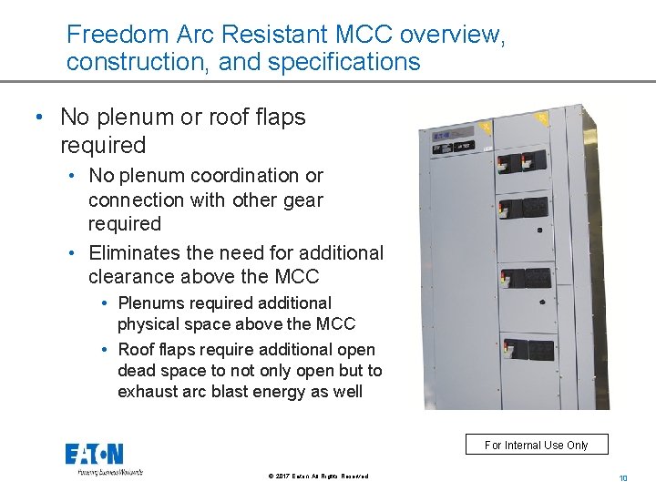 Freedom Arc Resistant MCC overview, construction, and specifications • No plenum or roof flaps