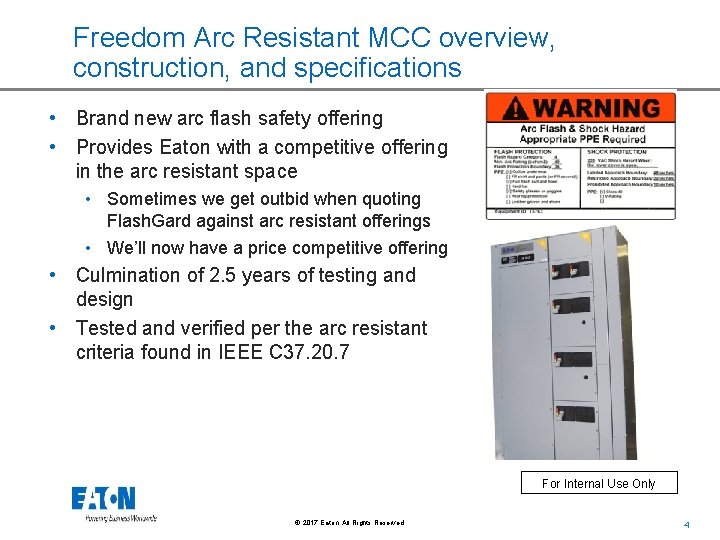 Freedom Arc Resistant MCC overview, construction, and specifications • Brand new arc flash safety