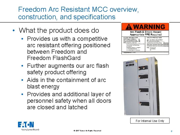 Freedom Arc Resistant MCC overview, construction, and specifications • What the product does do