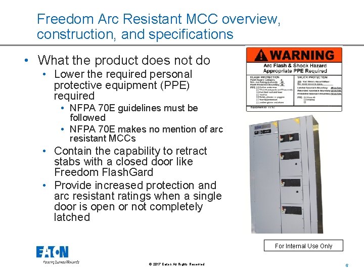 Freedom Arc Resistant MCC overview, construction, and specifications • What the product does not