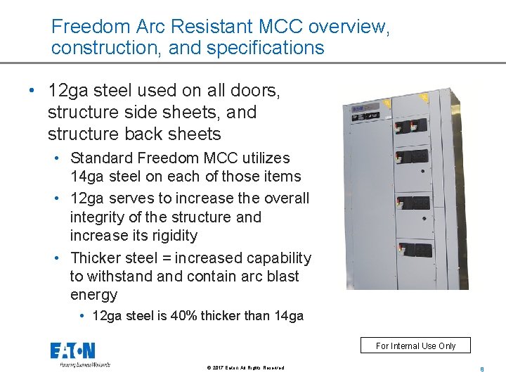 Freedom Arc Resistant MCC overview, construction, and specifications • 12 ga steel used on