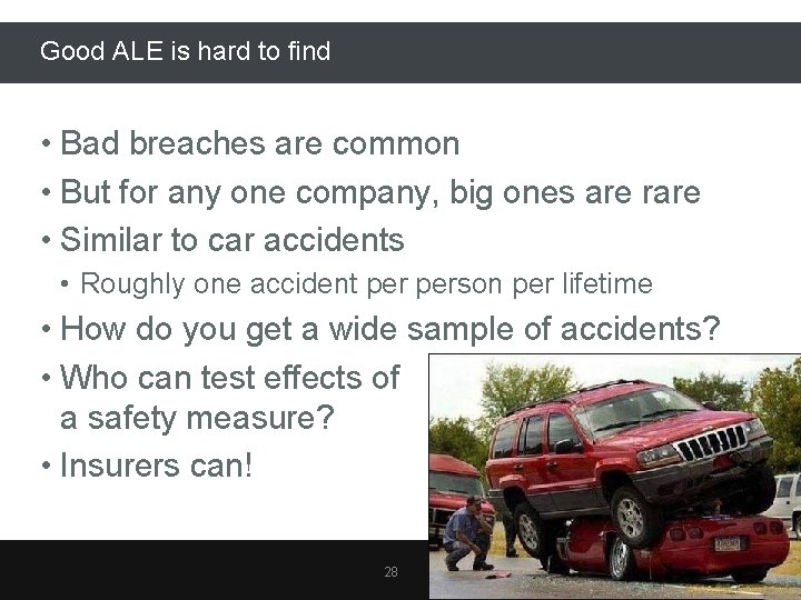 Good ALE is hard to find • Bad breaches are common • But for