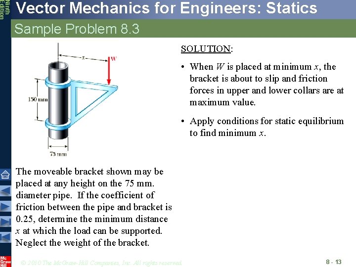 Ninth Edition Vector Mechanics for Engineers: Statics Sample Problem 8. 3 SOLUTION: • When