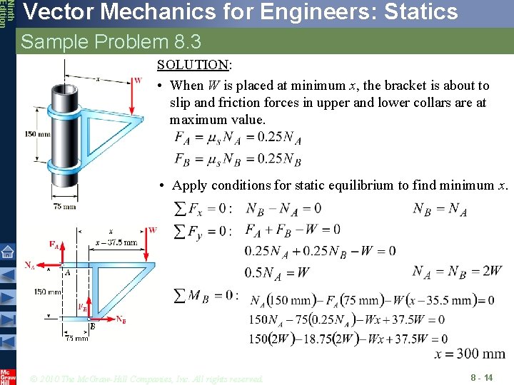 Ninth Edition Vector Mechanics for Engineers: Statics Sample Problem 8. 3 SOLUTION: • When