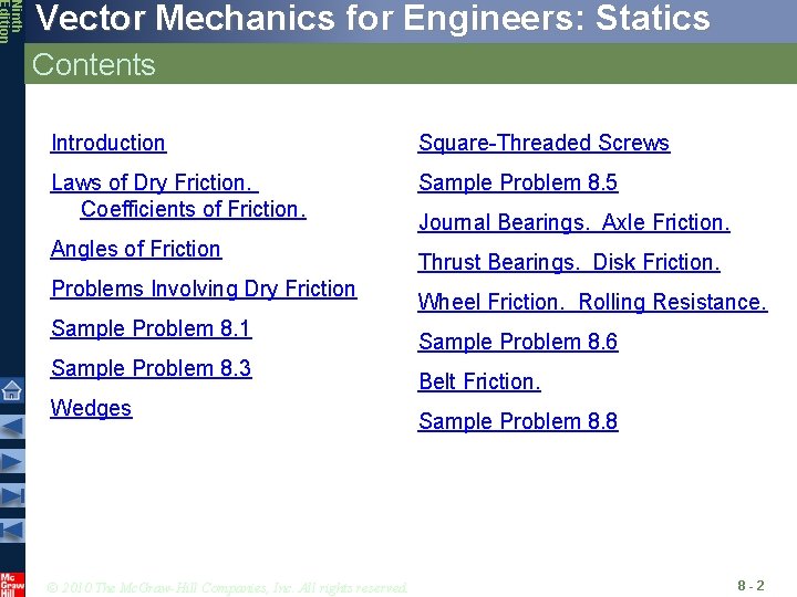 Ninth Edition Vector Mechanics for Engineers: Statics Contents Introduction Square-Threaded Screws Laws of Dry