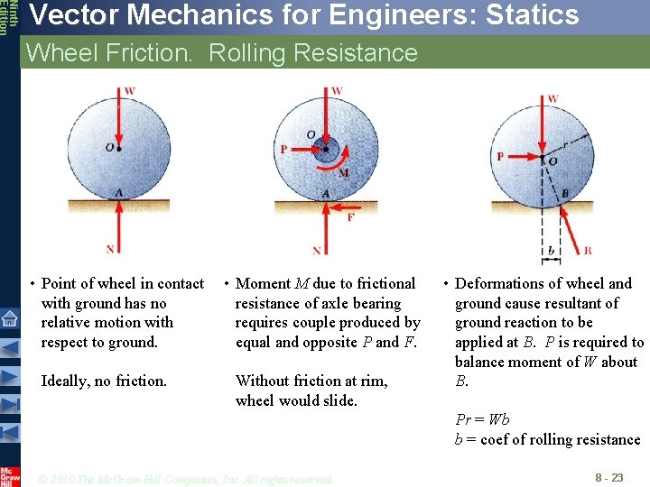 Ninth Edition Vector Mechanics for Engineers: Statics Wheel Friction. Rolling Resistance • Point of