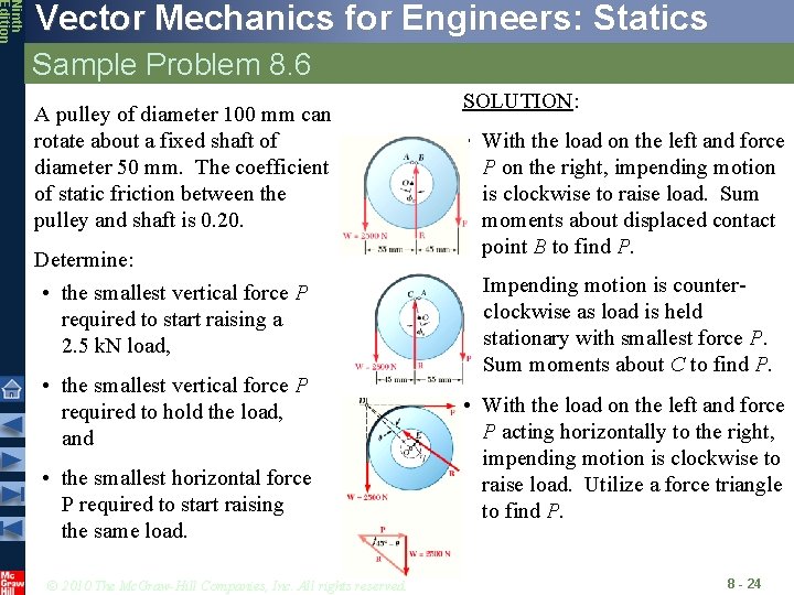 Ninth Edition Vector Mechanics for Engineers: Statics Sample Problem 8. 6 A pulley of